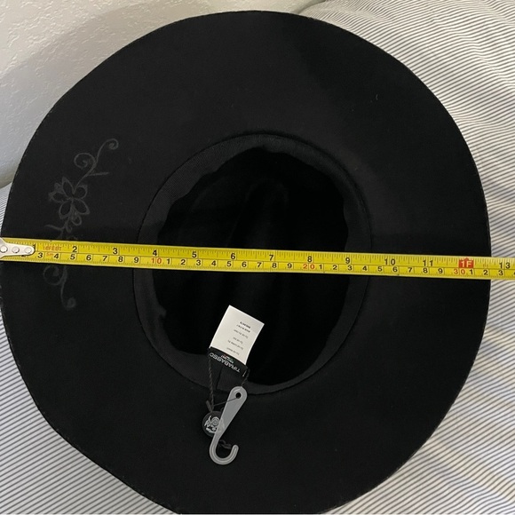 TIRABASSO NWOT 100% Wool Black Wide Brim Hat with Floral Detail, OS - Picture 9 of 12